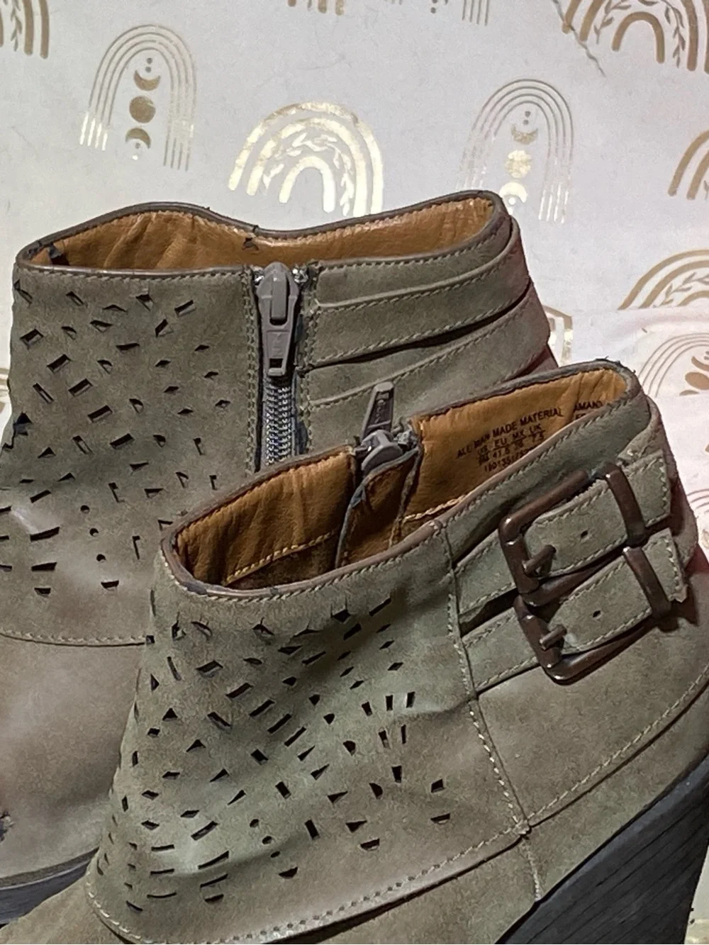 Women's Taupe Ankle Booties with Cutout Detail